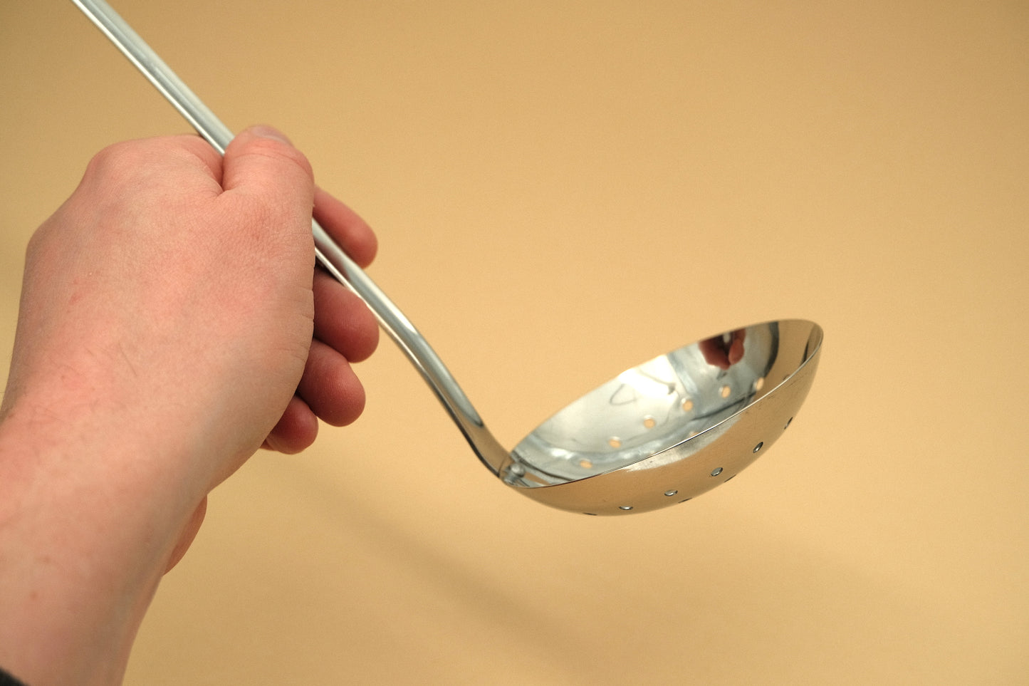 Stainless steel slotted ladle shallow