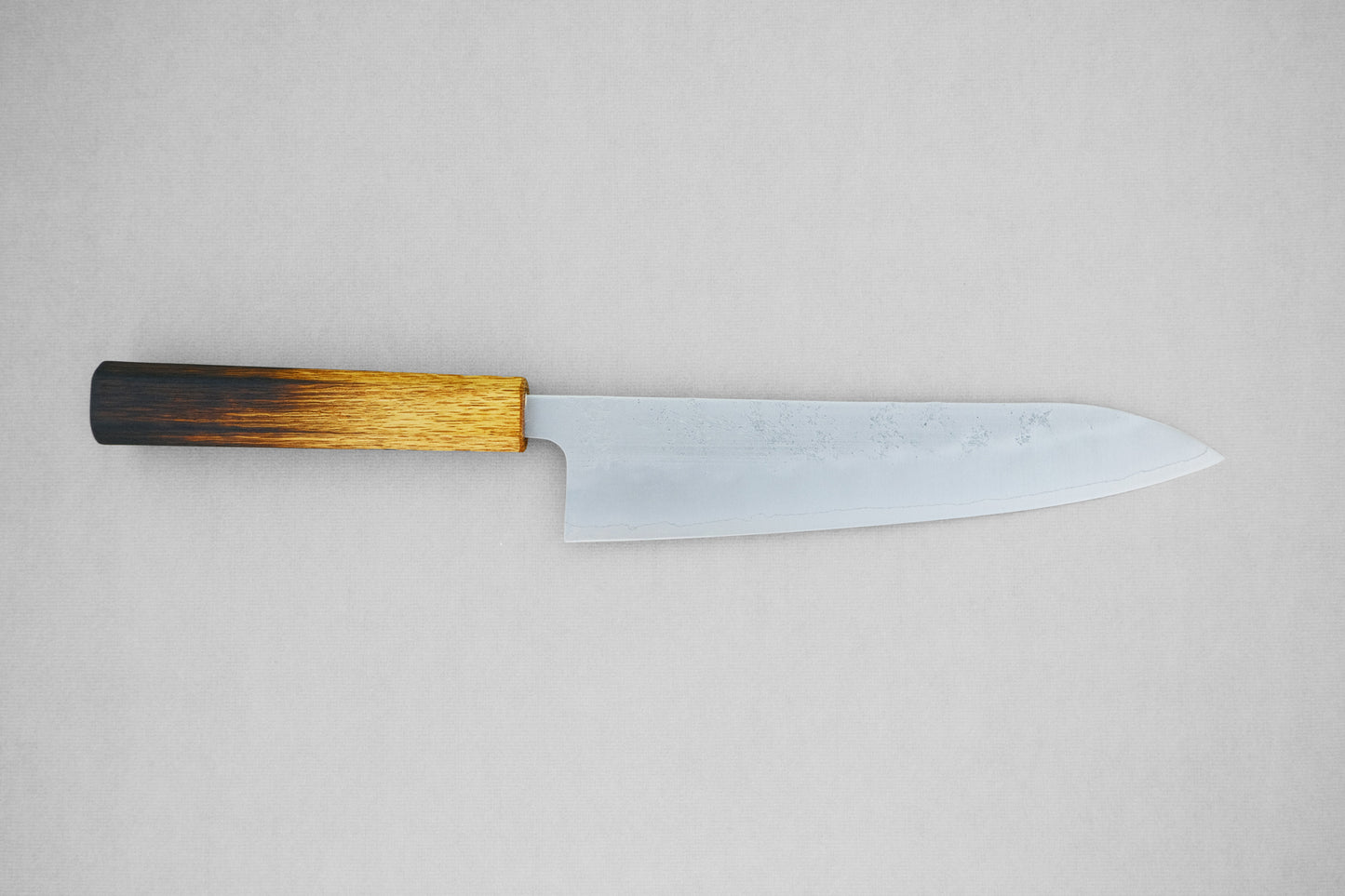 Yamawaki ginsan nashiji gyuto 210 with a burnt lacquered octagonal oak handle