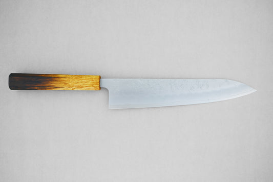 Yamawaki ginsan nashiji gyuto 240 with a burnt lacquered octagonal oak handle