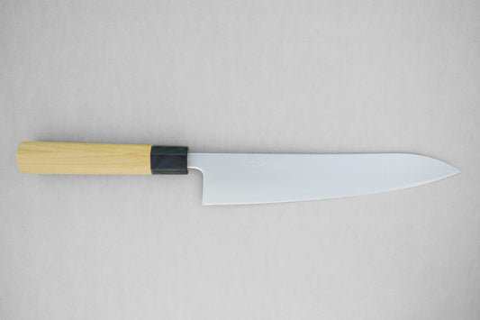 Yamawaki stainless clad aogami super gyuto 240 with an octagonal ho wood and buffalo horn handle