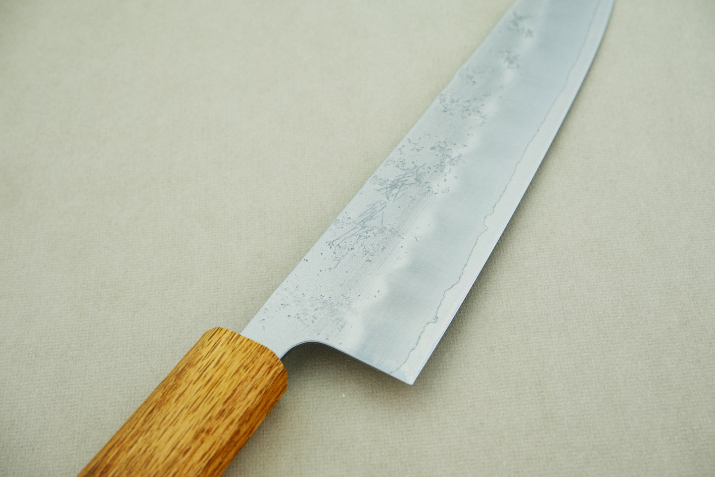 Yamawaki ginsan nashiji gyuto 210 with a burnt lacquered octagonal oak handle