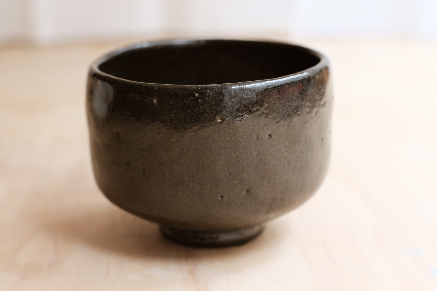 Vintage Kyoto black raku hantsutsu matchawan