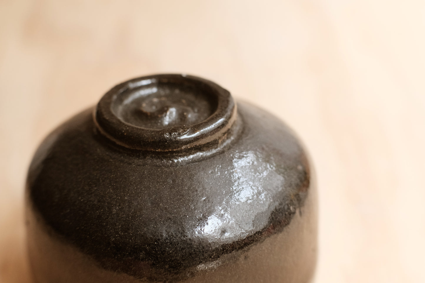 Vintage Kyoto black raku hantsutsu matchawan