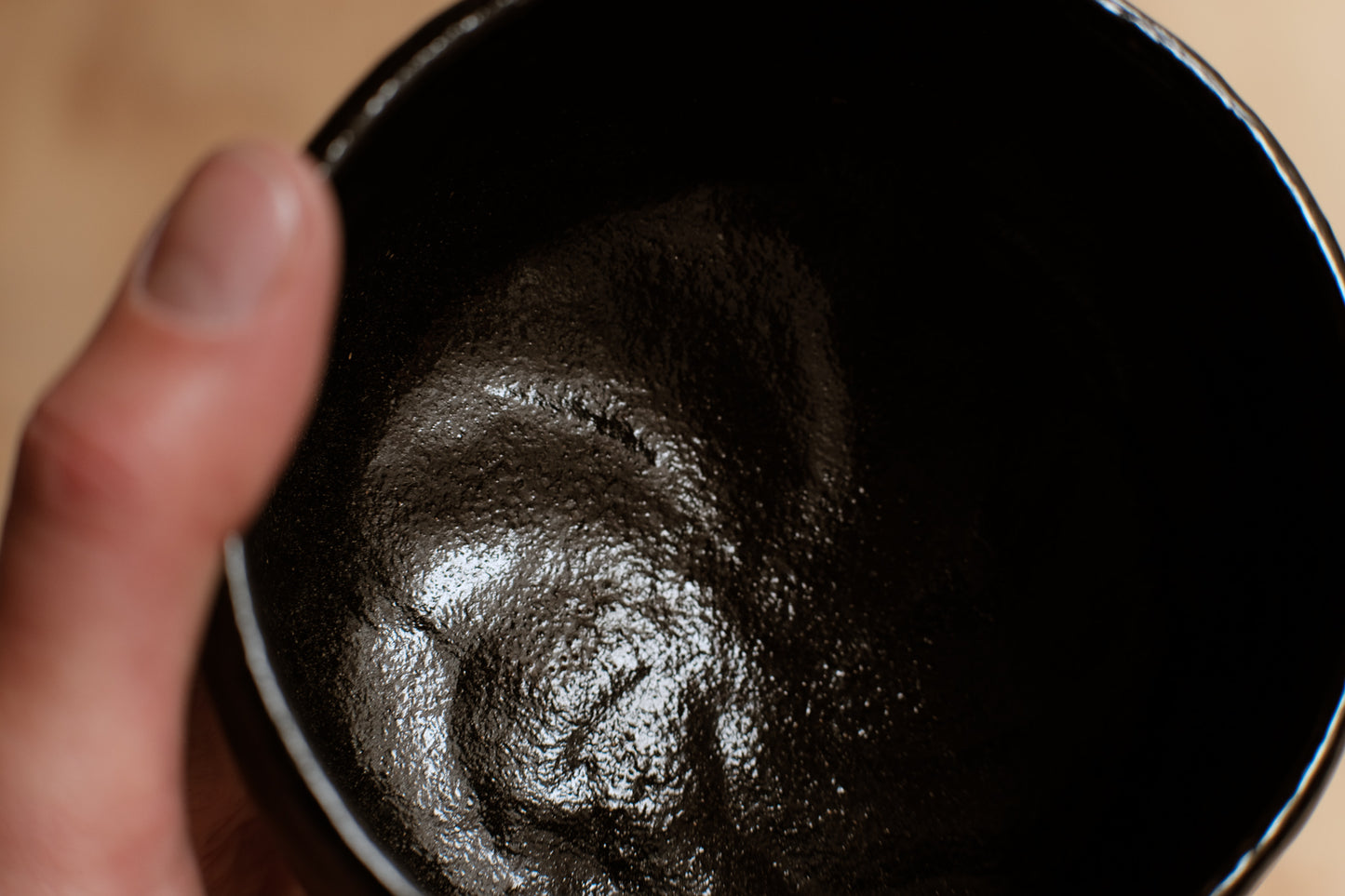 Vintage Kyoto black raku hantsutsu matchawan