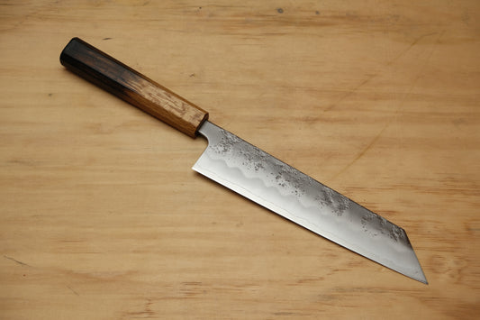 Kuromatsu ginsan nashiji kiritsuke gyuto 210 with an octagonal burned oak handle