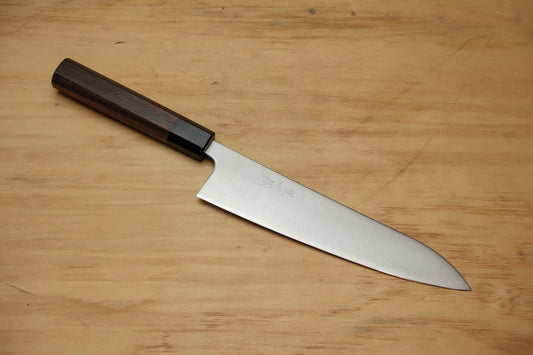 Kuromatsu stainless clad aogami super gyuto 210 with an octagonal rosewood handle