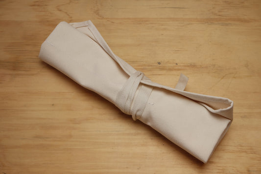 Knife roll made of white canvas 5 pocket