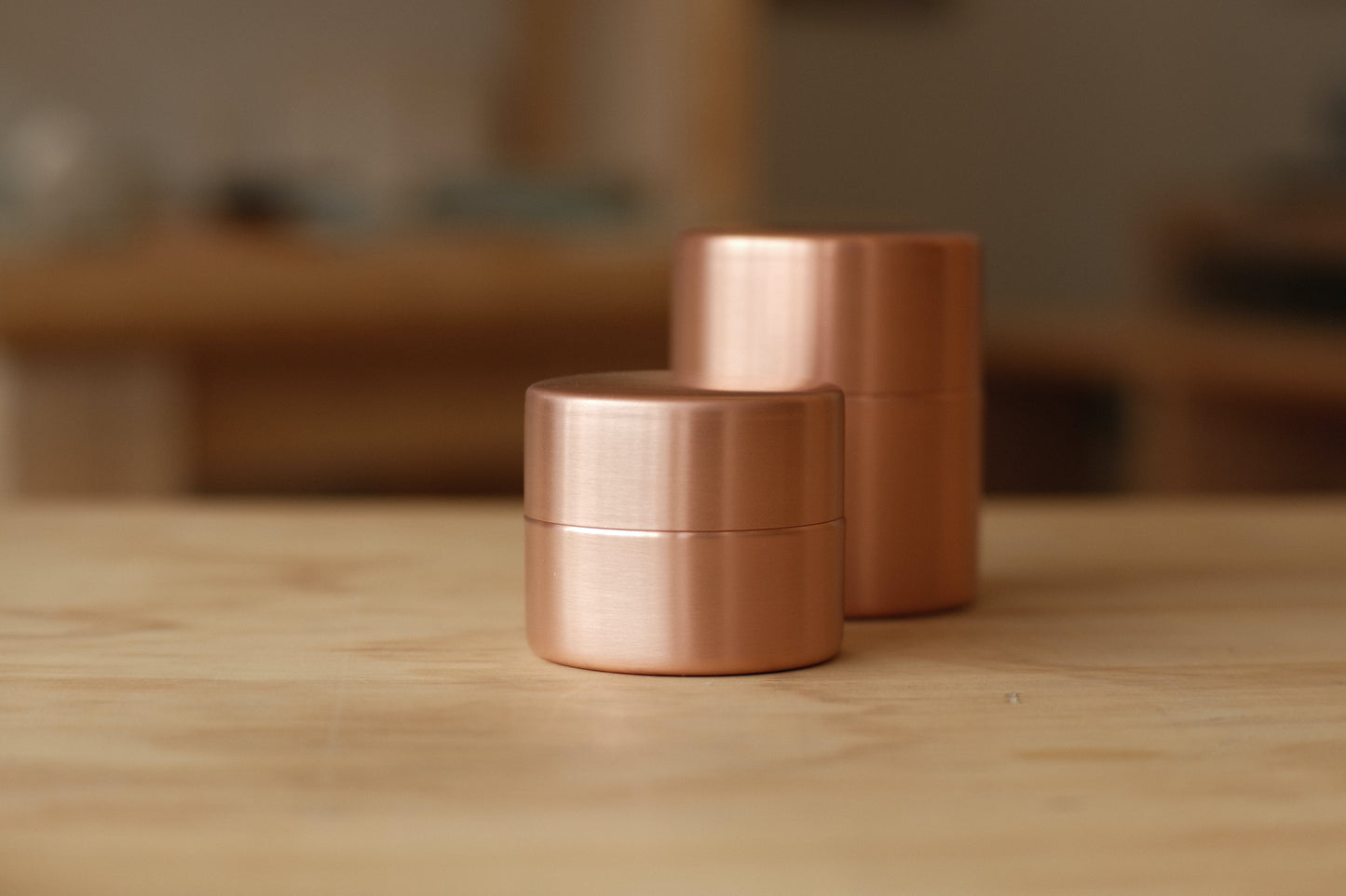 Azmaya chazutsu medium copper tea caddy made by Shinkō Kinzoku in Niigata