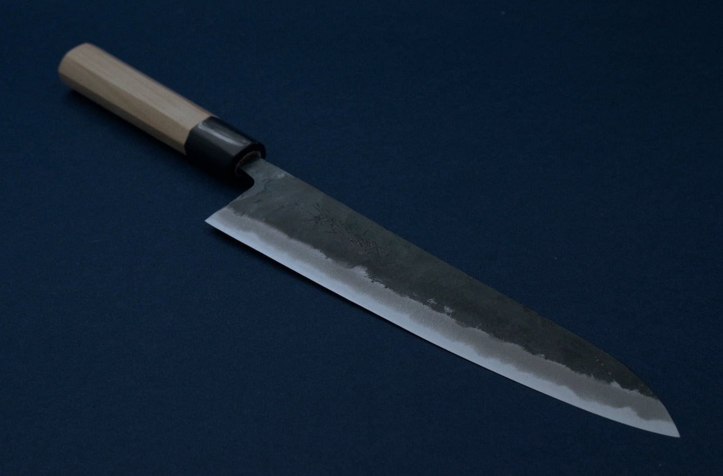 Yamawaki blue 2 kurouchi gyuto 210 with an octagonal ho wood and buffalo horn handle