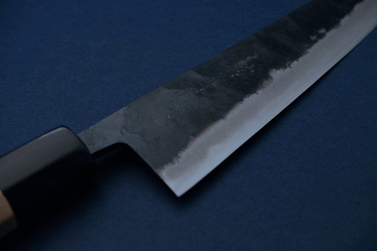Yamawaki blue 2 kurouchi gyuto 210 with an octagonal ho wood and buffalo horn handle