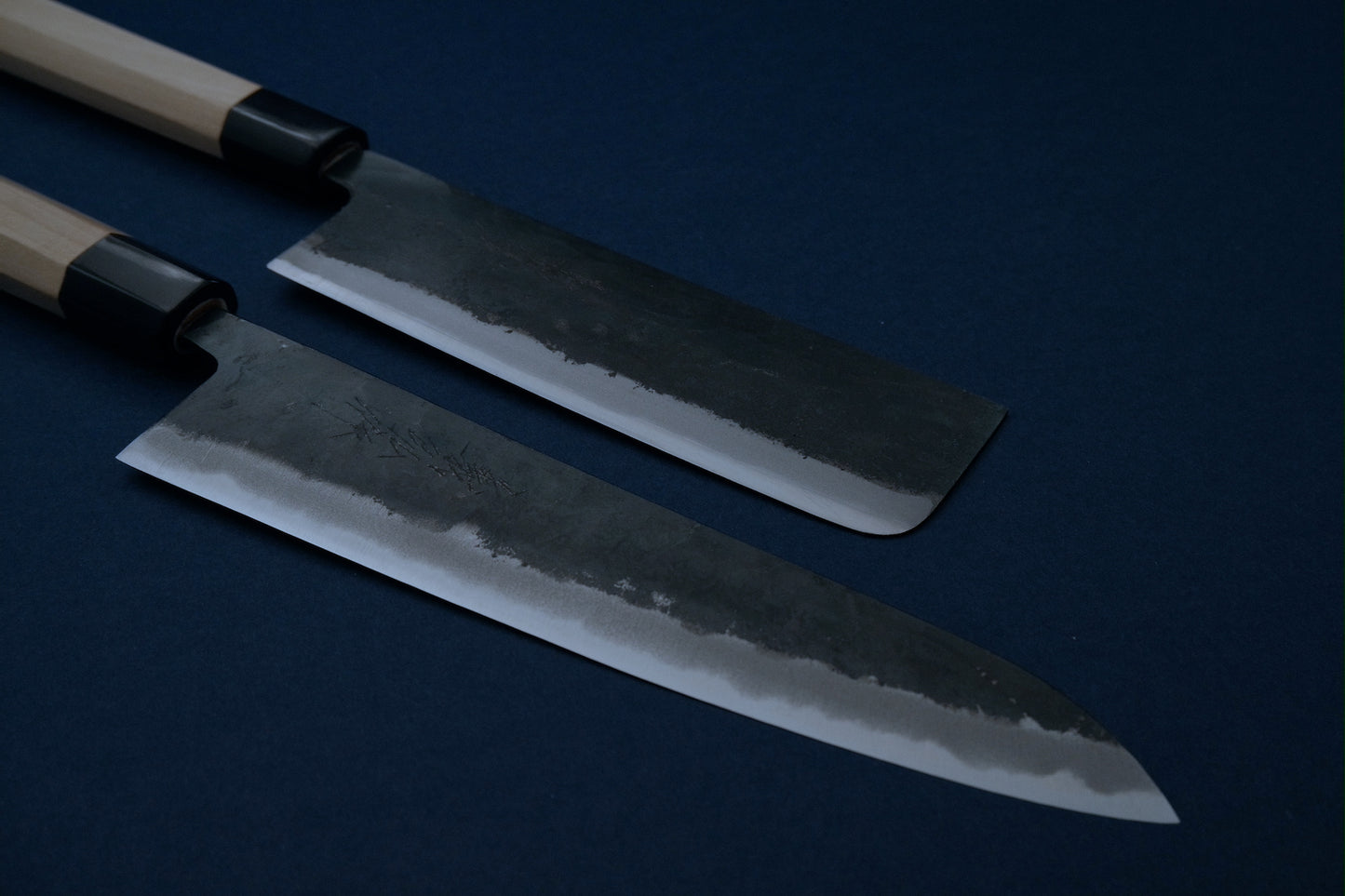 Yamawaki blue 2 kurouchi gyuto 210 with an octagonal ho wood and buffalo horn handle