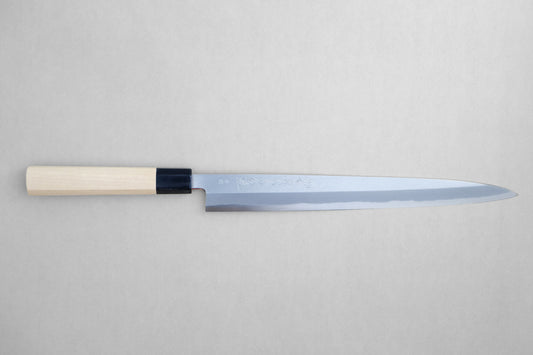 Yamawaki ao kasumi blue 2 yanagiba 300 with an octagonal ho wood handle