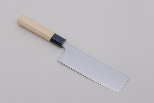 Yamawaki stainless clad aogami super nakiri 165 with an octagonal ho wood and buffalo horn handle