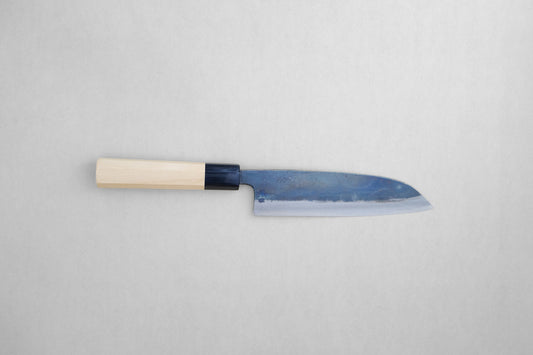 Yamawaki blue 2 kurouchi santoku 165 with an octagonal ho wood and buffalo horn handle