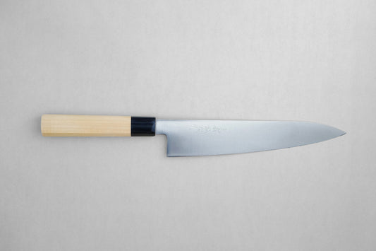 Yamawaki VG1 stainless steel gyuto 210 with an octagonal ho wood and buffalo horn handle